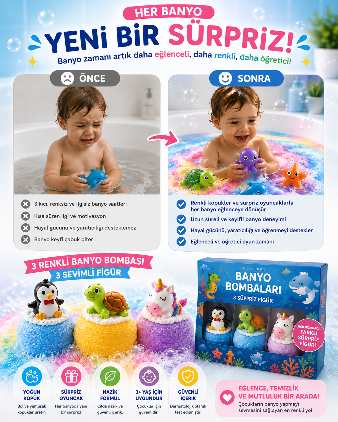 Çılgın Köpüren Sürpriz Oyuncaklı Banyo Topu Seti